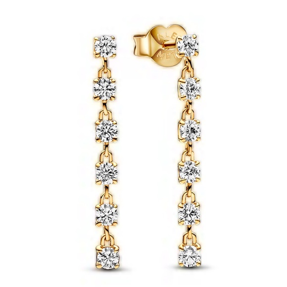 PANDORA 14k gold plated earrings with clear zircons CZ - Picture 1 of 5